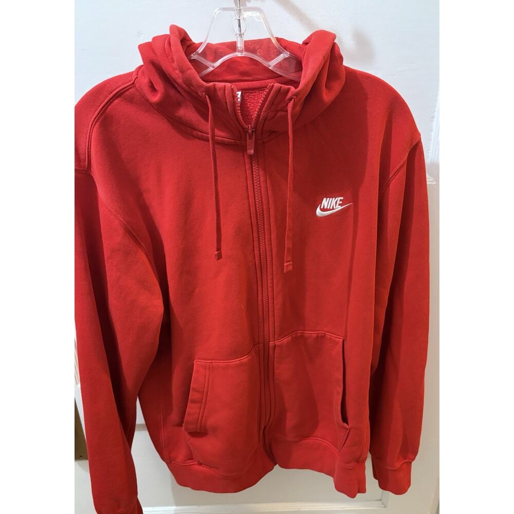 Nike Men Red Full Zip Hoodie Long Sleeve Knit Cotton Solid Size Small S